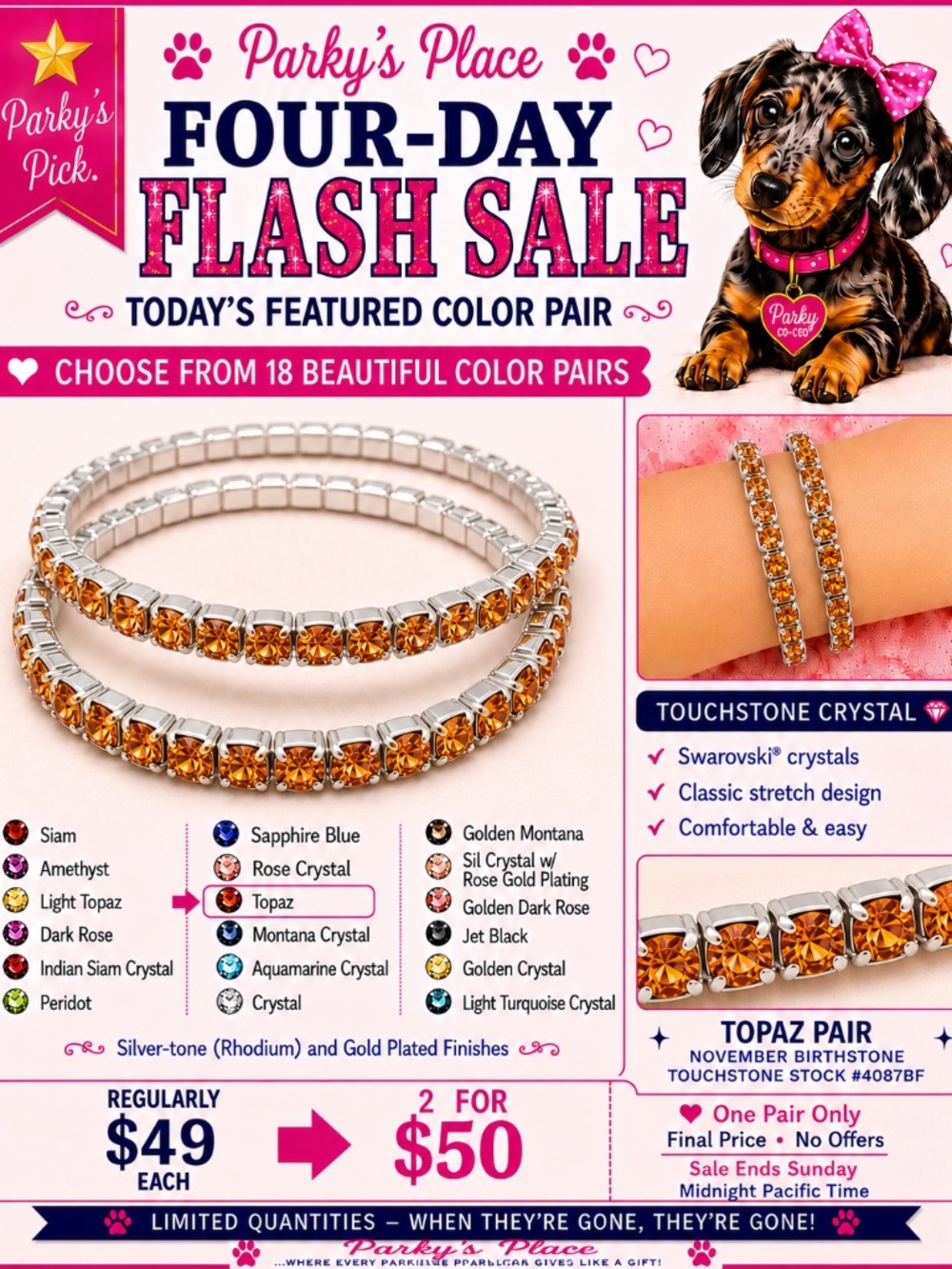 Touchstone Topaz Pair Bracelets | Rhodium Finish